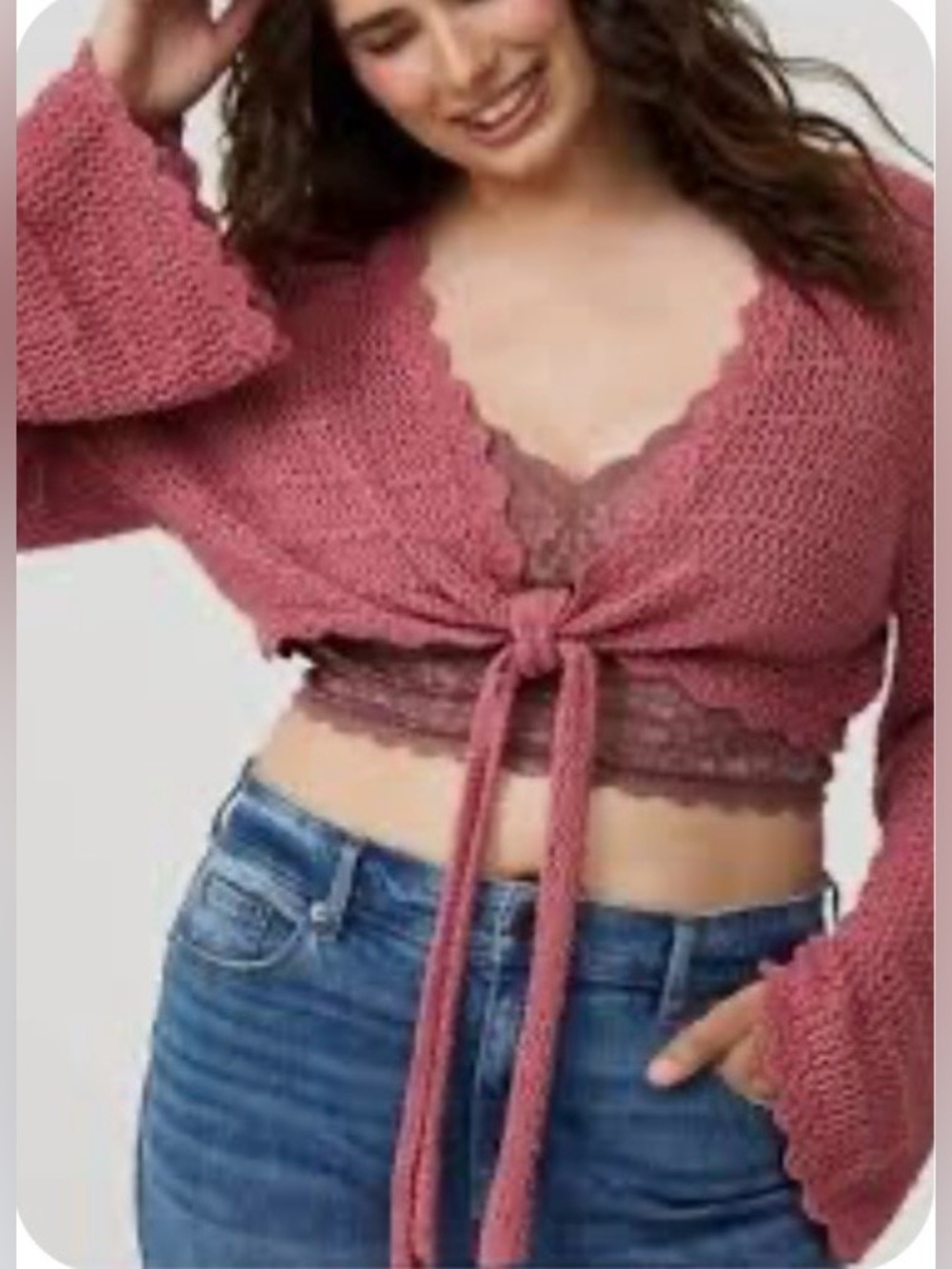 Torrid Dusty Rose Cropped Tie-Front Open Knit Sweater - Size 1X - NWT!